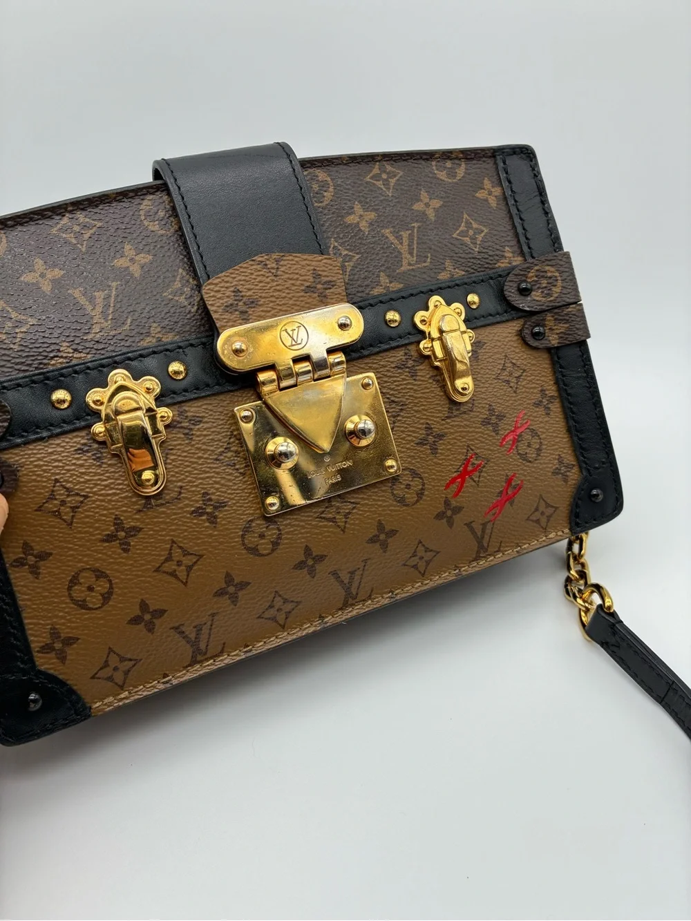 Louis Vuitton Brown reverse Monogram Trunk clutch crossbody  Bag with COA